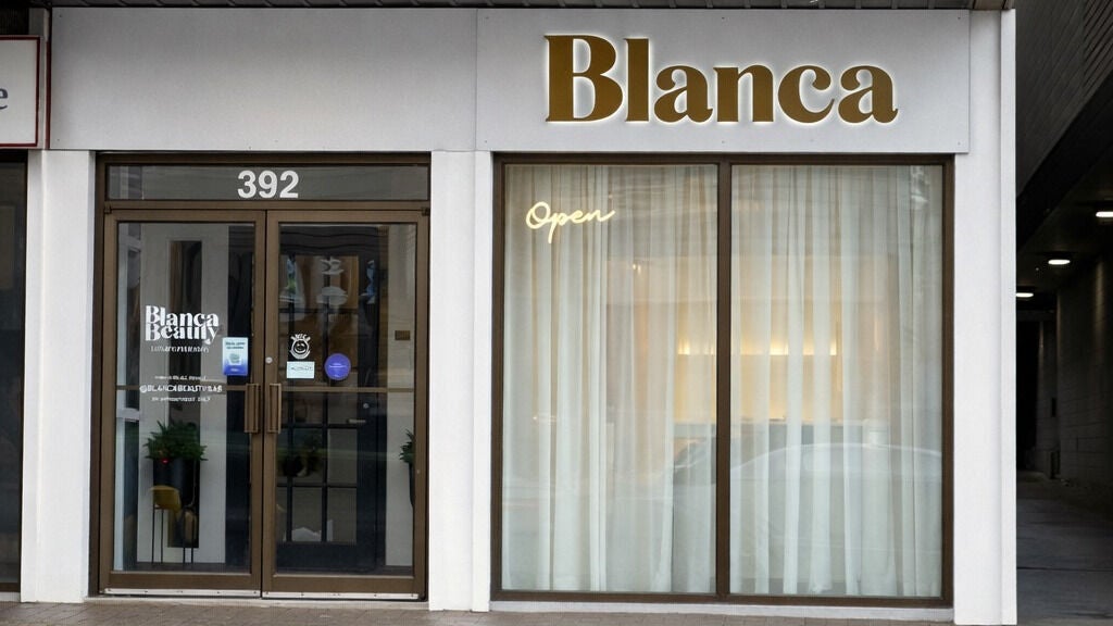 Blanca storefront, gold lettering, 392 Clarence Street