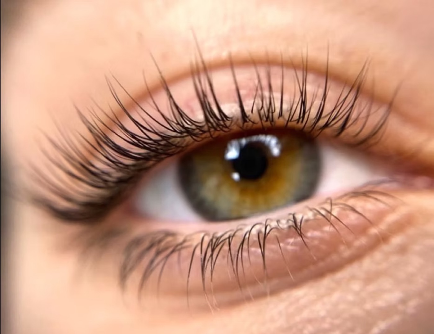 A close-up of curled lashes. Yumi Keratin Lash Lift at Blanca